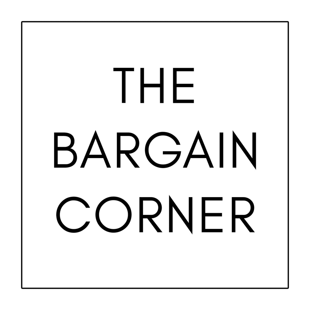 White box with black border. Text says "The Bargain Corner"