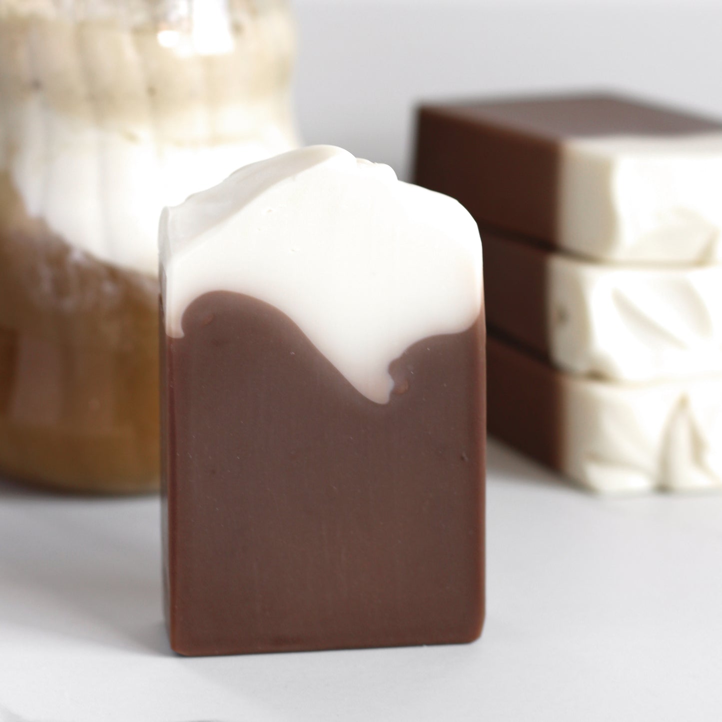 Handmade Root Beer Float cold process soap with a rich brown base and creamy white top by Missouri River Soap