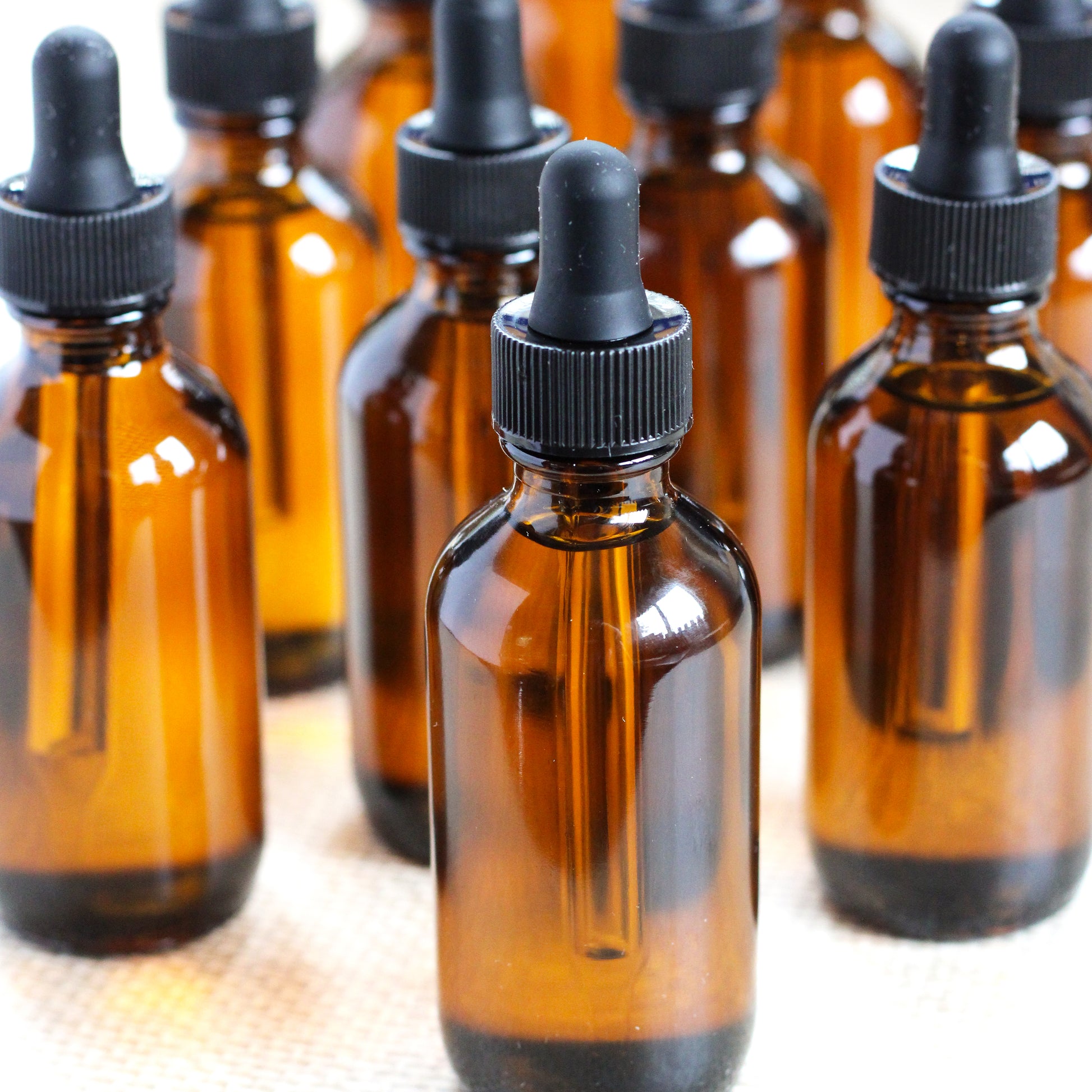 Amber dropper bottles filled with oil