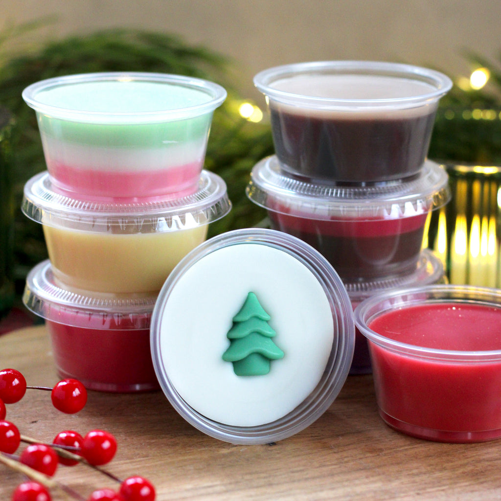Missouri River Soap Wax Melt Sampler – eight wax melt cups in assorted holiday designs and scents, displayed together in a festive setting